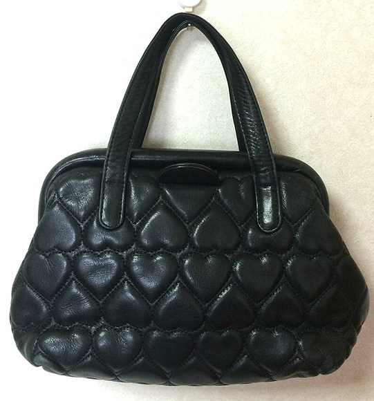 MOSCHINO Vintage black heart shape quilted lambskin mini handbag, tote purse - Picture 2 of 5